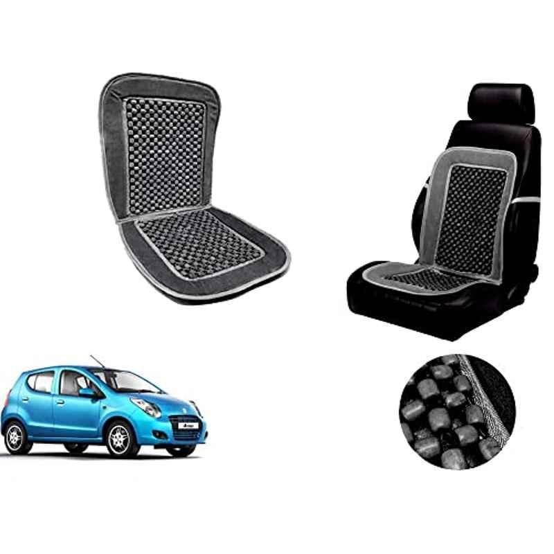 Auto Pearl PU, Velvet & Wooden Beads Grey Rectangular Seat Cushion for Maruti Suzuki A-Star