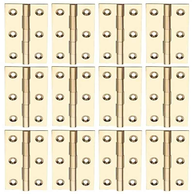 Screwtight 2.5 inch Brass Polished Door & Cabinet Butt Hinge, B170104PB-12 (Pack of 12)