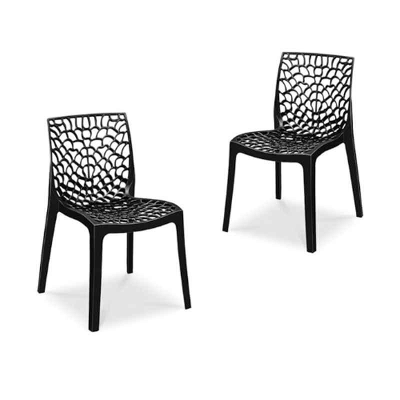 Maharaja Wave 43x79.5x49cm Plastic Black Outdoor Chair without Arm Rest (Pack of 2)