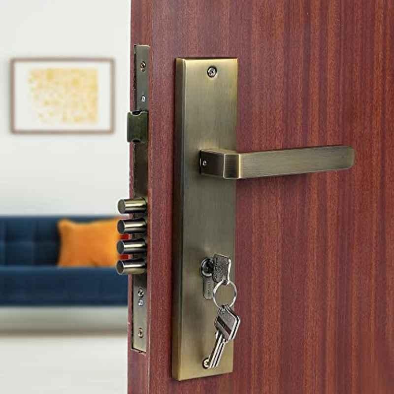 Voltizi 10 inch Stainless Steel 304 Antique Brass Finish Cylindrical Plate Mortise Door Lock Handle Set, LB-303