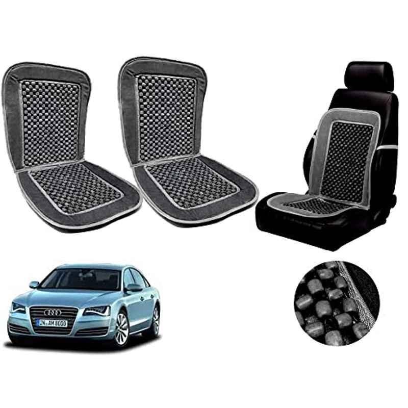 Auto Pearl PU, Velvet & Wooden Beads Grey Rectangular Seat Cushion for Audi A8 (Pack of 2 )