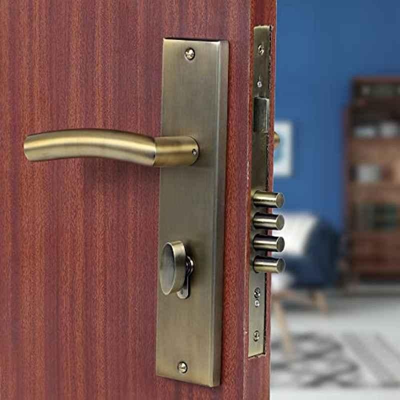 Voltizi 10 inch Stainless Steel 304 Antique Brass Finish Cylindrical Plate Mortise Door Lock Handle Set, MG1105