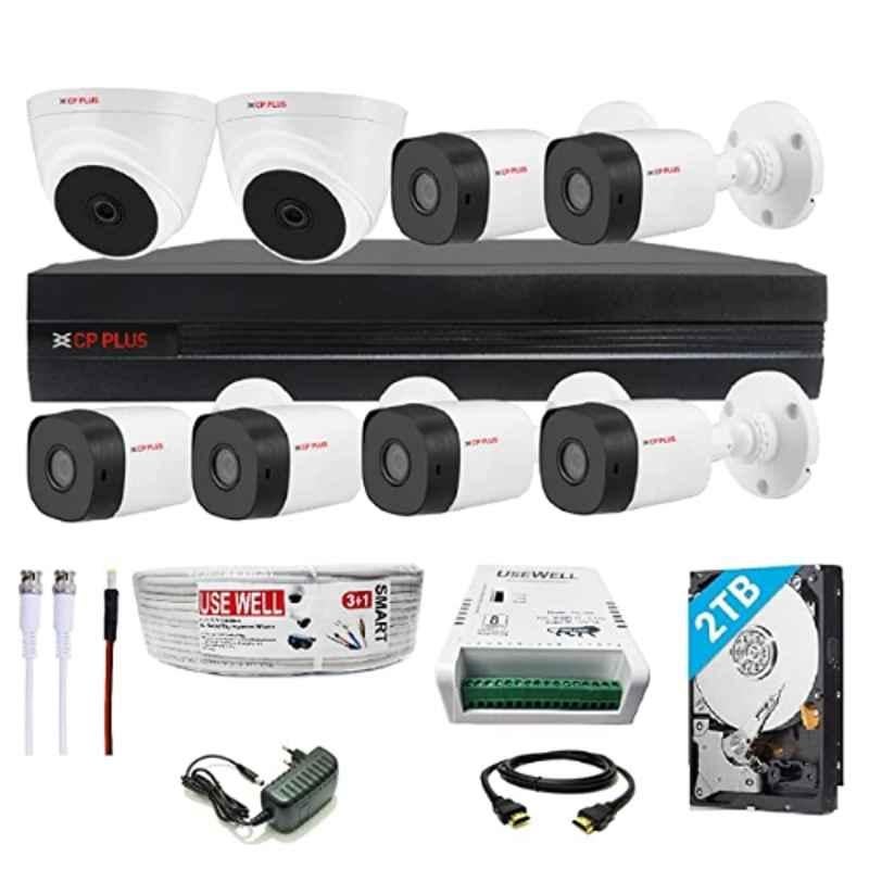 CP Plus 2.4MP 2 Pcs Dome, 6 Pcs Bullet Camera, 2TB Hardisk, 8CH DVR, Cable Roll, Power Supply, BNC & DC Connector Kit