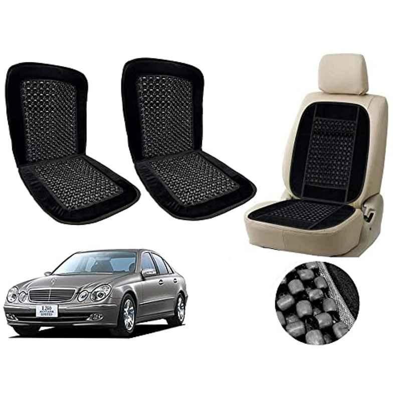 Auto Pearl PU, Velvet & Wooden Beads Black Rectangular Seat Cushion for Mercedes Benz E240 (Pack of 2 )