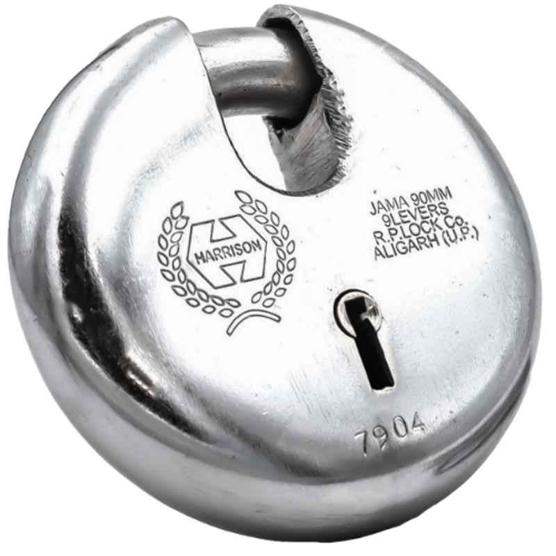 Harrison 90mm 8 Lever Mild Steel Bright Chrome Plated Finish Round Padlock with 3 Keys, JAMA-0022