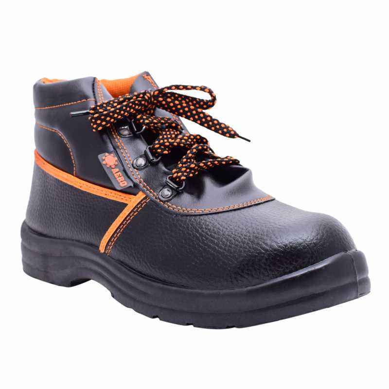 Polo Indcare Aero High Ankle Steel Toe Black & Orange Work Safety Shoes, Size: 7