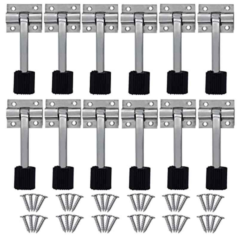 Screwtight 5 inch Stainless Steel Silver Polished Door Stopper with Bottom Rubber Tip, DS-SS-1SQROD-12 (Pack of 12)