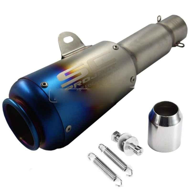 RA Accessories Black SC Project Long Silencer Exhaust for Hero Splendor Plus-Blue