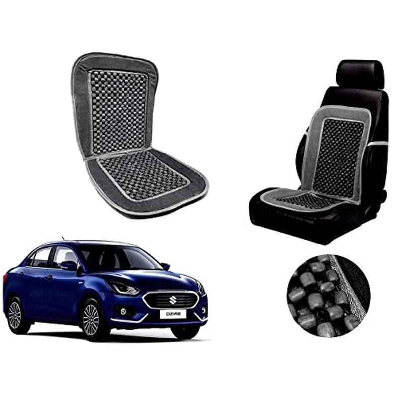 Auto Pearl PU, Velvet & Wooden Beads Grey Rectangular Seat Cushion for Maruti Suzuki New Dzire