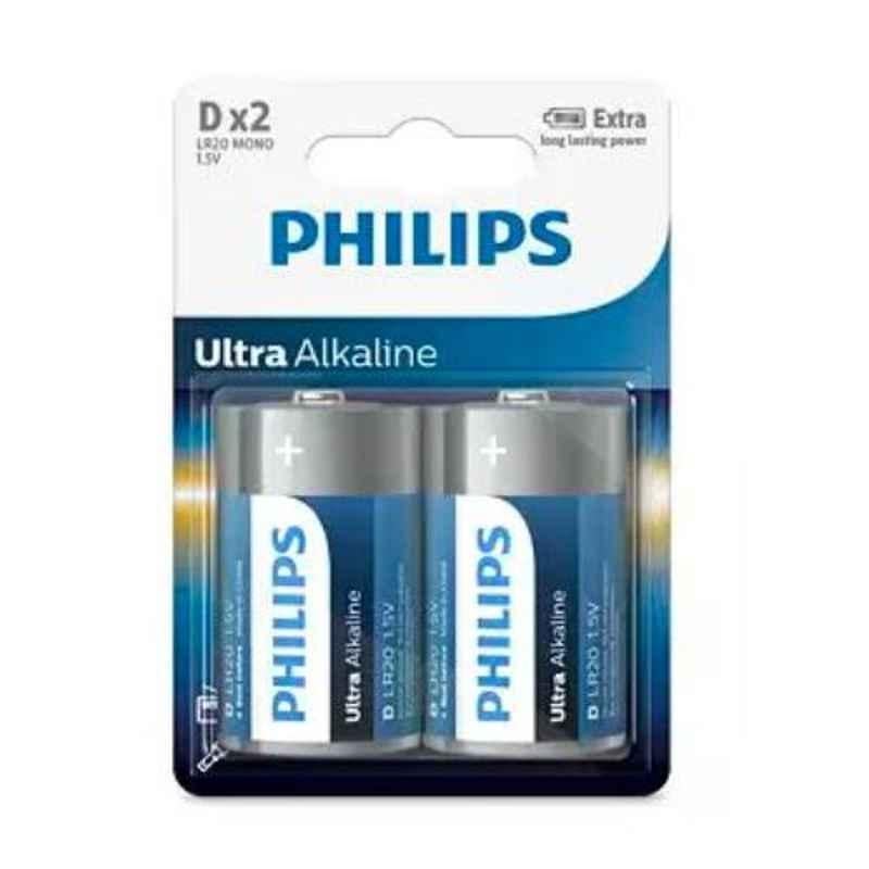Philips LR20E2B/97 1.5V Ultra Alkaline D Cell Battery, (Pack of 2)