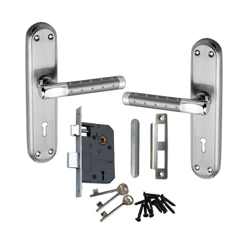 Atom Excel Stainless Steel Stain Finish Dotted Double Stage Mortise Lock Set With 3 Keys