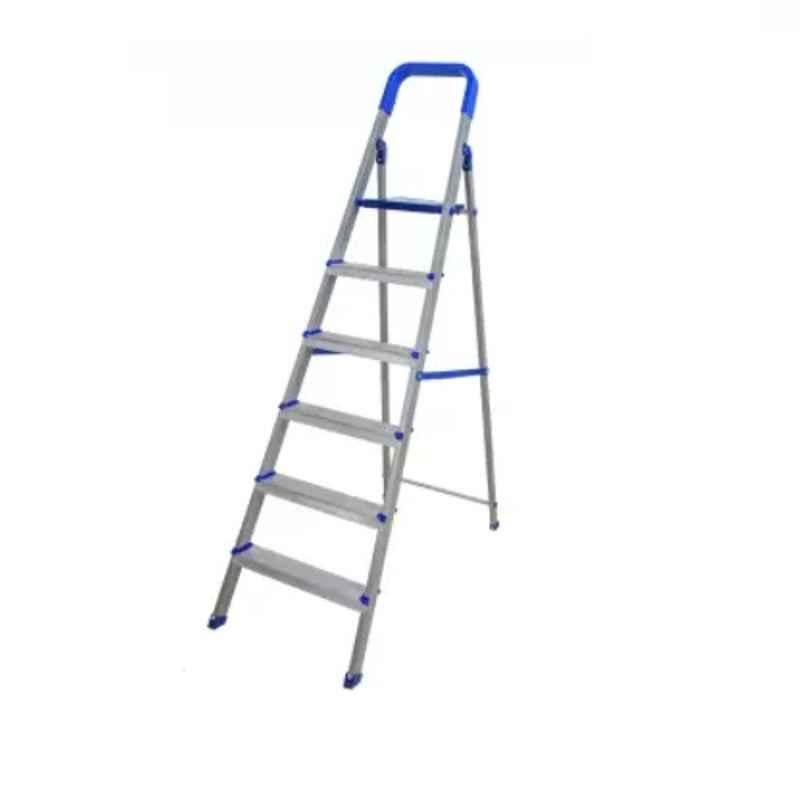 Alnico 6 Steps 150kg Silver & Blue Aluminium Foldable Hybrid Ladder with Platform