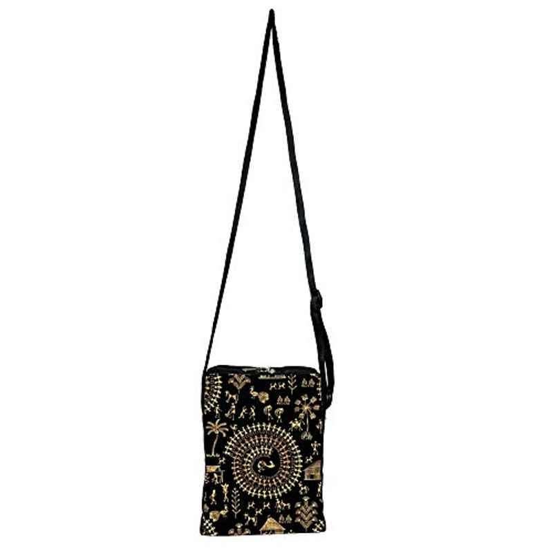 My Fav Polyester Black Traditional Print Messenger Bag, MFMDP004