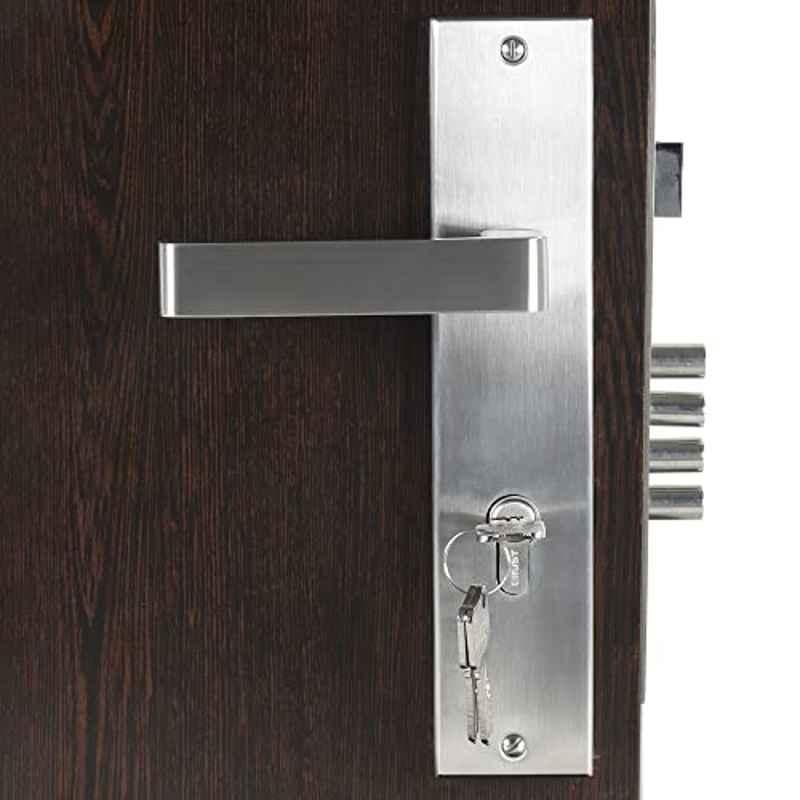 Homexpert Lumbretta 10 inch 60mm Stainless Steel Silver Cylindrical Plate Both Side Key Mortise Door Lock Set