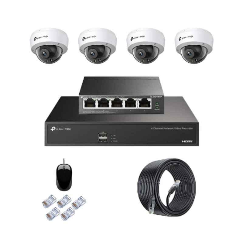 TP-Link VIGI C240 4MP Full Colour Indoor Network IP Combo Kit with 4 Channel NVR, 4 Cameras, 5 Port POE Switch, D-LINK 100M LAN Cable
