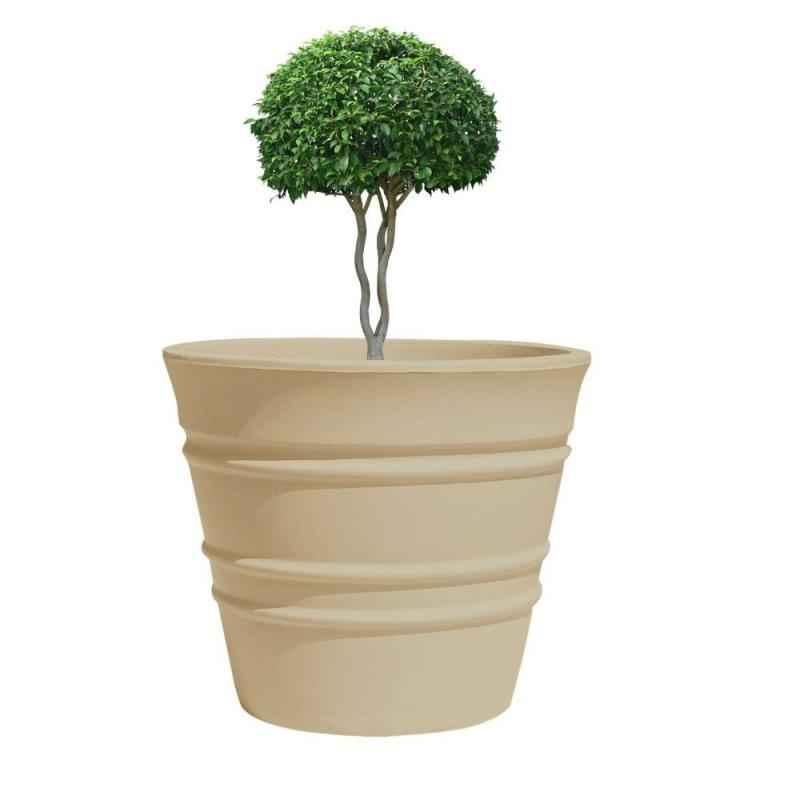 Fox B 15 Inch Round Beige German Polymer Planter, BR 1518-B