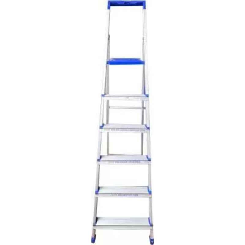 TNC Best 4U 150kg 6 Steps Aluminium & Plastic Silver & Blue Foldable Ladder with Platform & Hand Rail, SL-N-060102006