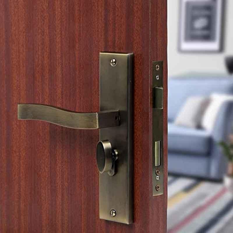 Voltizi Viva 8 inch Stainless Steel Antique Brass Finish Both Side Key Cylindrical Plate Mortise Door Lock Handle Set with 3 Keys