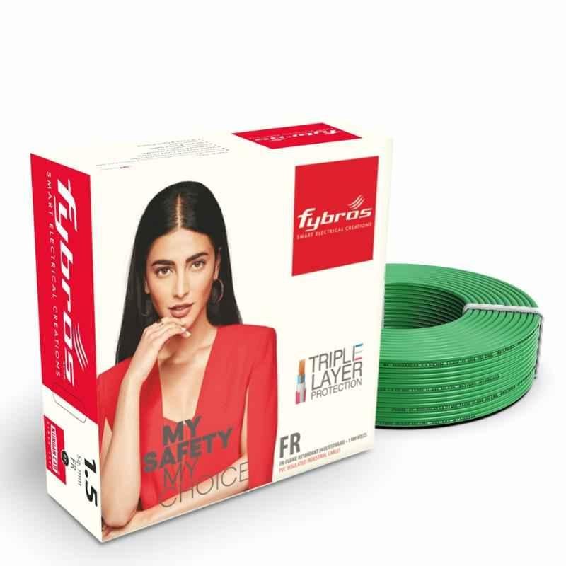 Fybros 1.5 Sqmm 90m Green Single Core FR PVC Insulated Multistrands Industrial Cable, FWC1003
