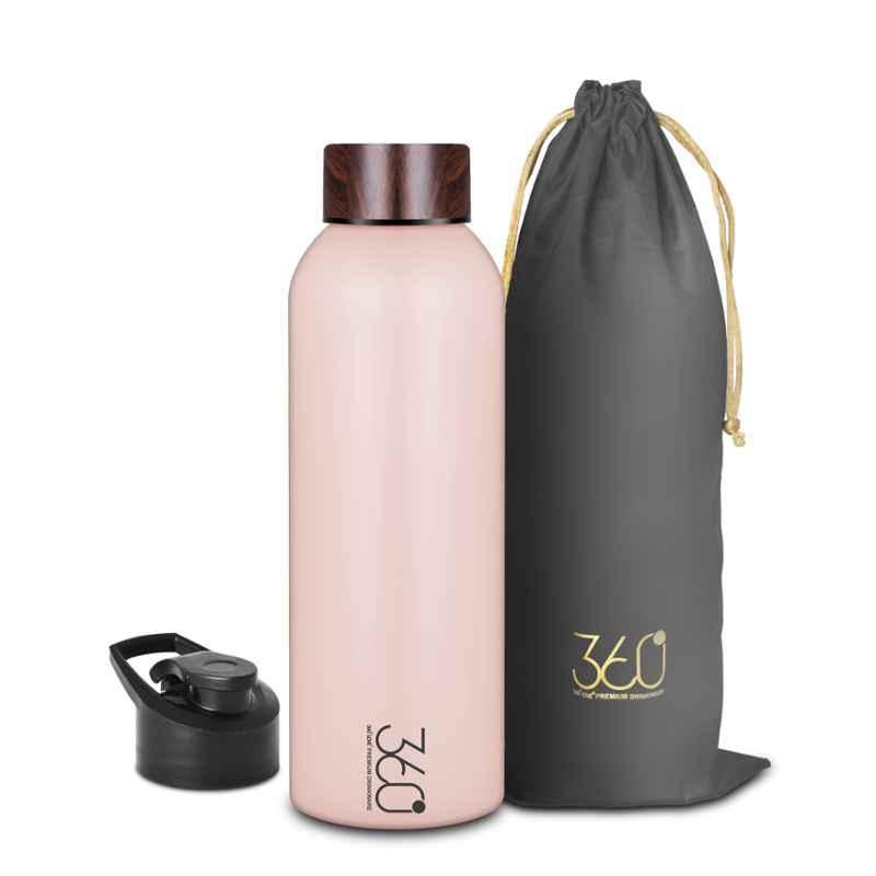 360 Love Teak 1L Stainless Steel Single Wall Pink Water Bottle (Pack of 3)