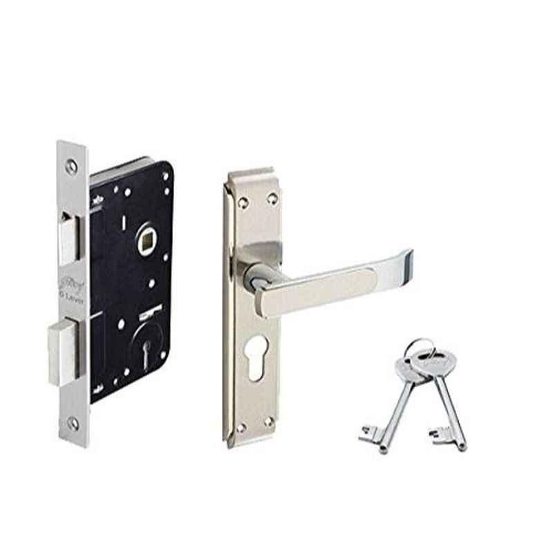 Godrej Gloria 6 Levers Satin Steel Door Handle with Lock Set, 5655