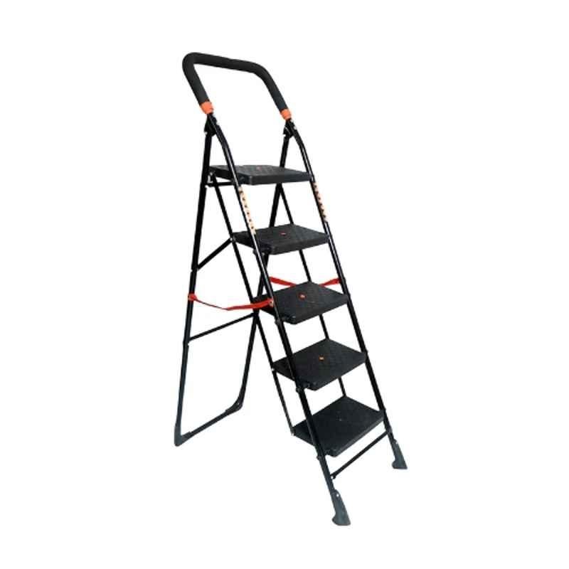 Inaithiram SL5SDLX 150kg 5 Step CRC Black Powder Coated Foldable Step Ladder with Anti Slip & Safety Clutch Lock