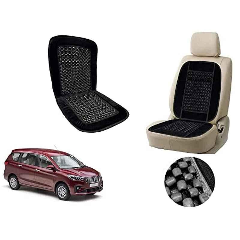 Auto Pearl PU, Velvet & Wooden Beads Black Rectangular Seat Cushion for Suzuki Ertiga 2019