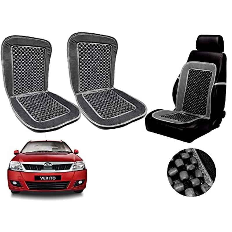 Auto Pearl PU, Velvet & Wooden Beads Grey Rectangular Seat Cushion for Mahindra Verito (Pack of 2 )