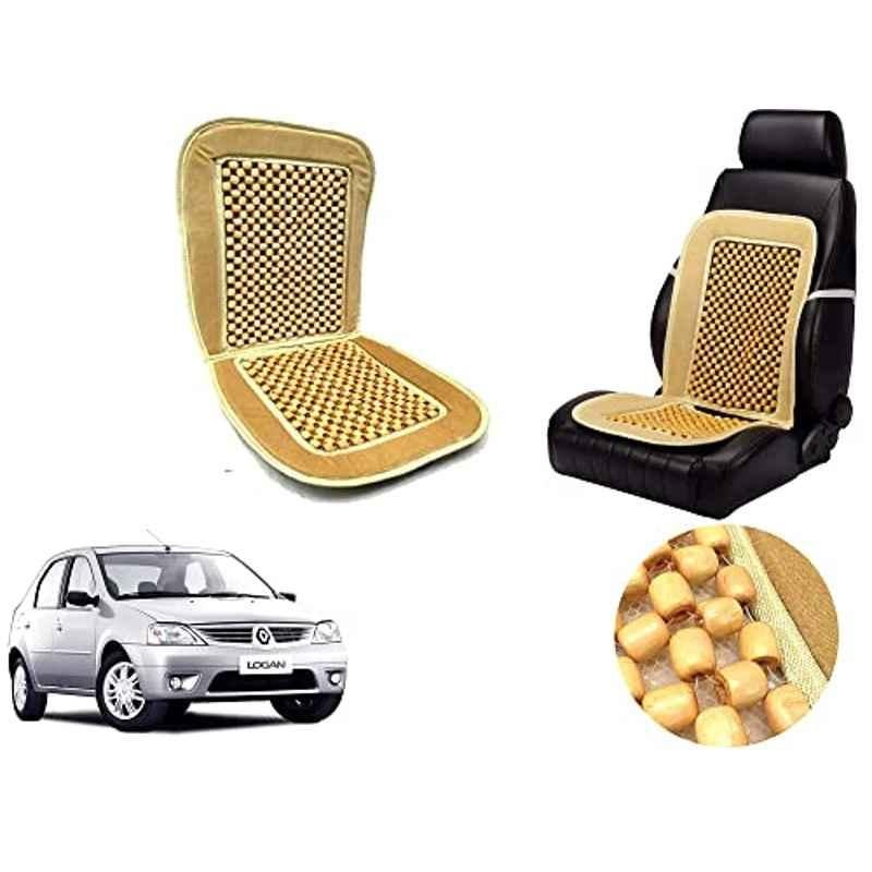 Auto Pearl PU, Velvet & Wooden Beads Beige Rectangular Seat Cushion for Mahindra Renault Logan