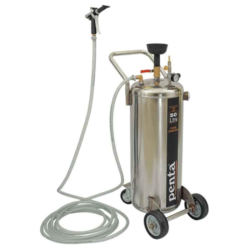 Penta 50L Stainless Steel Foam Sprayer with Castors, 10m Hose, Foam Dispensing & Hand Gun, E 5