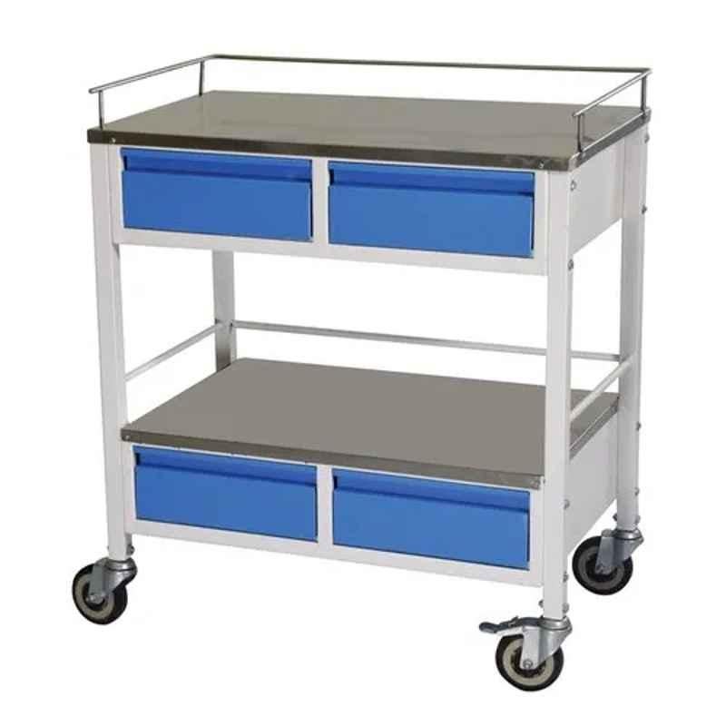Wellsure Healthcare Mild Steel Powder Coated 2 Shelves Medicine Trolley with Stainless Steel Top & 4 Drawers, WSH-1419