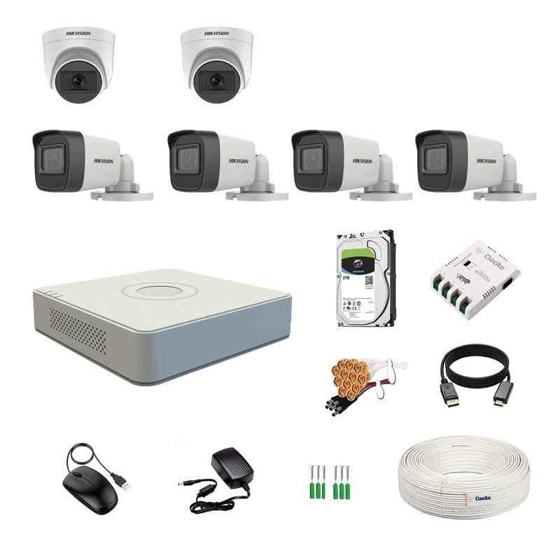 Hikvision 8 Channel DVR, 5MP 2 Pcs Dome & 4 Pcs Day/Night Vision Bullet Camera, 2TB HDD, 70m 1+3 Cable Roll, 8 CH Power Supply, BNC & DC Full Kit
