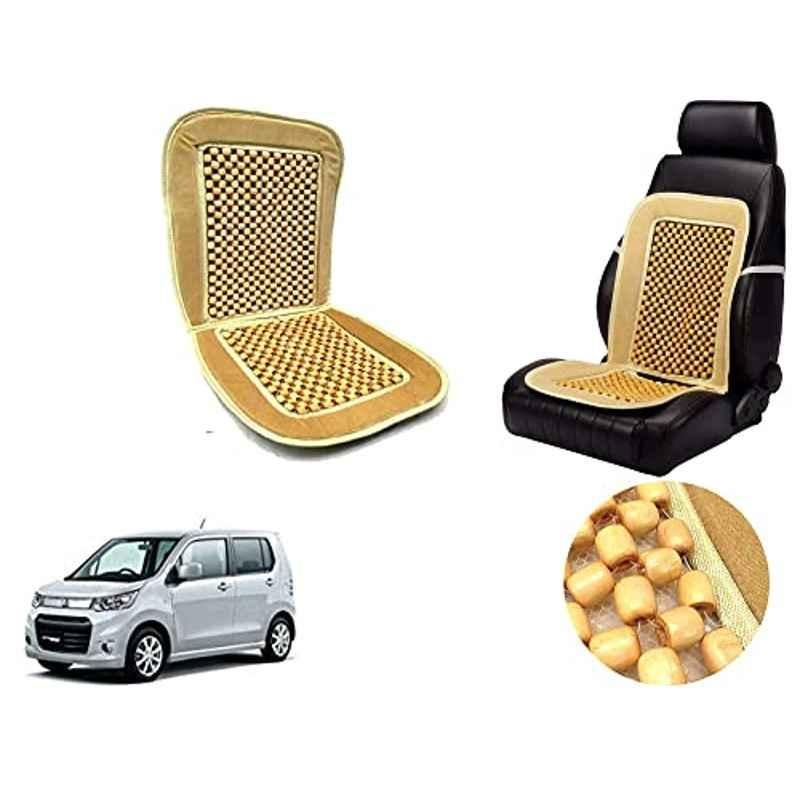 Auto Pearl PU, Velvet & Wooden Beads Beige Rectangular Seat Cushion for Maruti Suzuki WagonR Stingray