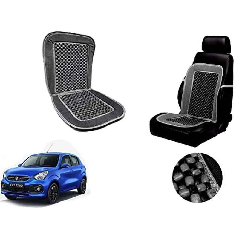 Auto Pearl PU, Velvet & Wooden Beads Grey Rectangular Seat Cushion for Maruti Suzuki Celerio
