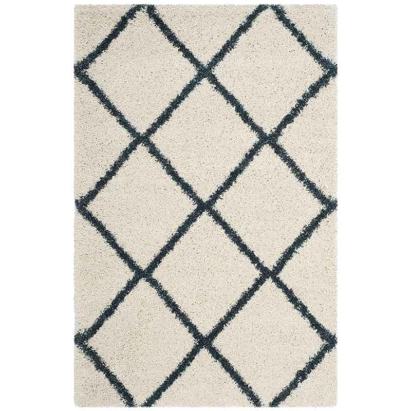 Carpetify 3x5ft Ivory & Slate Blue Handwoven Premium Shaggy Fur Rug Carpet, 0712YCD49UX