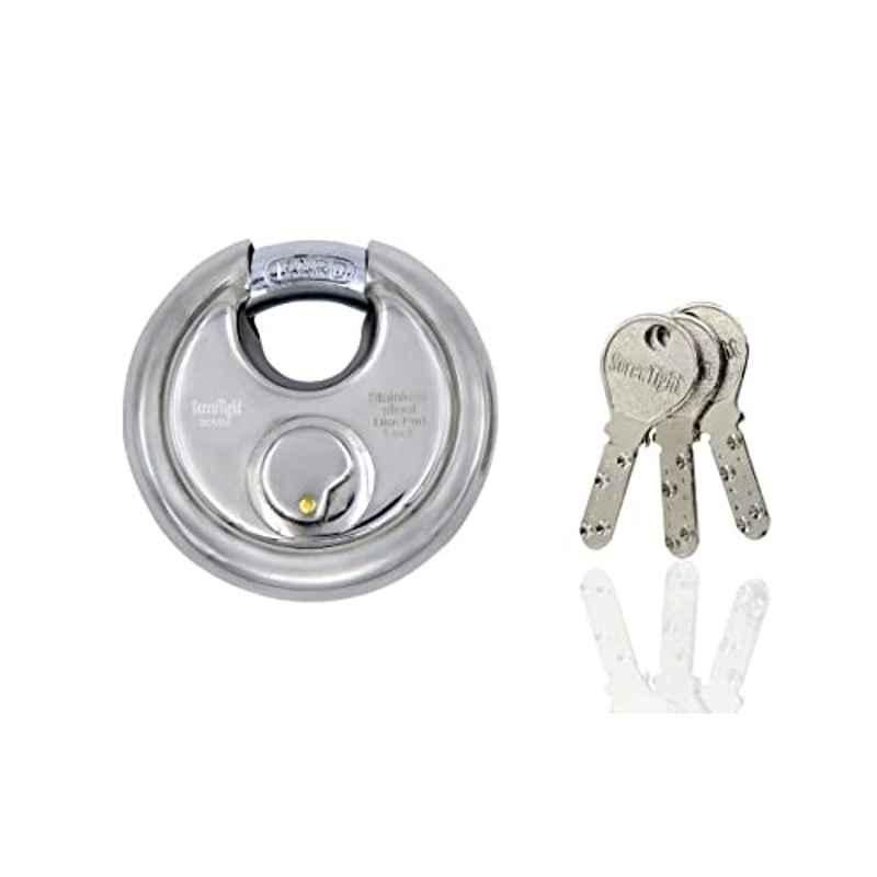 Screwtight 90mm Stainless Steel Chrome Finish Round Disc Padlock, DL-90MM-CP-001
