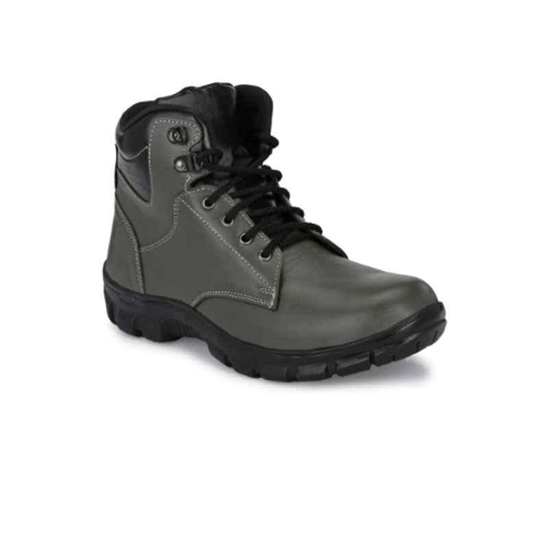 Hundo P Leather Steel Toe Grey Work Safety Boots, Size: 11, WW-114