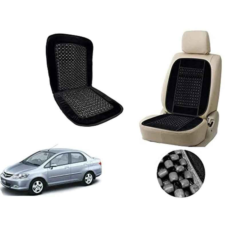 Auto Pearl PU, Velvet & Wooden Beads Black Rectangular Seat Cushion for Honda CityZX