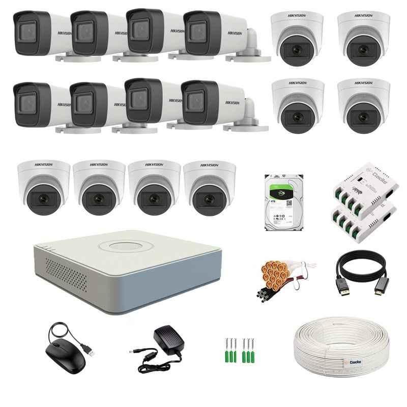 Hikvision 5MP 8 Pcs Dome & 8 Pcs Bullet Camera Kit with 16 Channel DVR, 4TB HDD, 70m 1+3 Cable Roll, 2 Pcs 8 CH Power Supply, BNC & DC