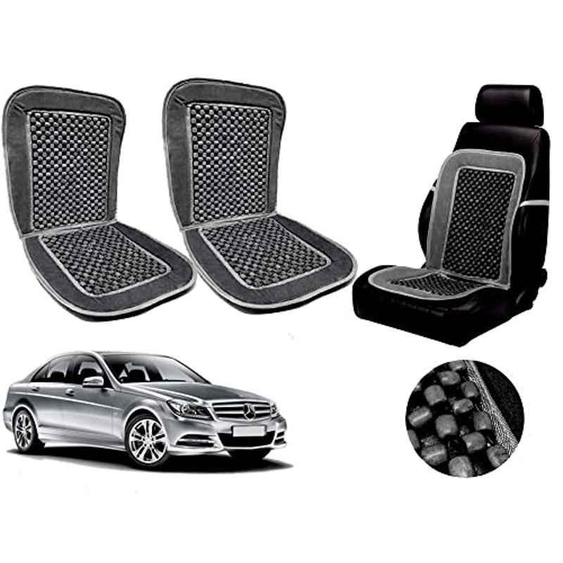 Auto Pearl PU, Velvet & Wooden Beads Grey Rectangular Seat Cushion for Mercedes Benz C180 (Pack of 2 )