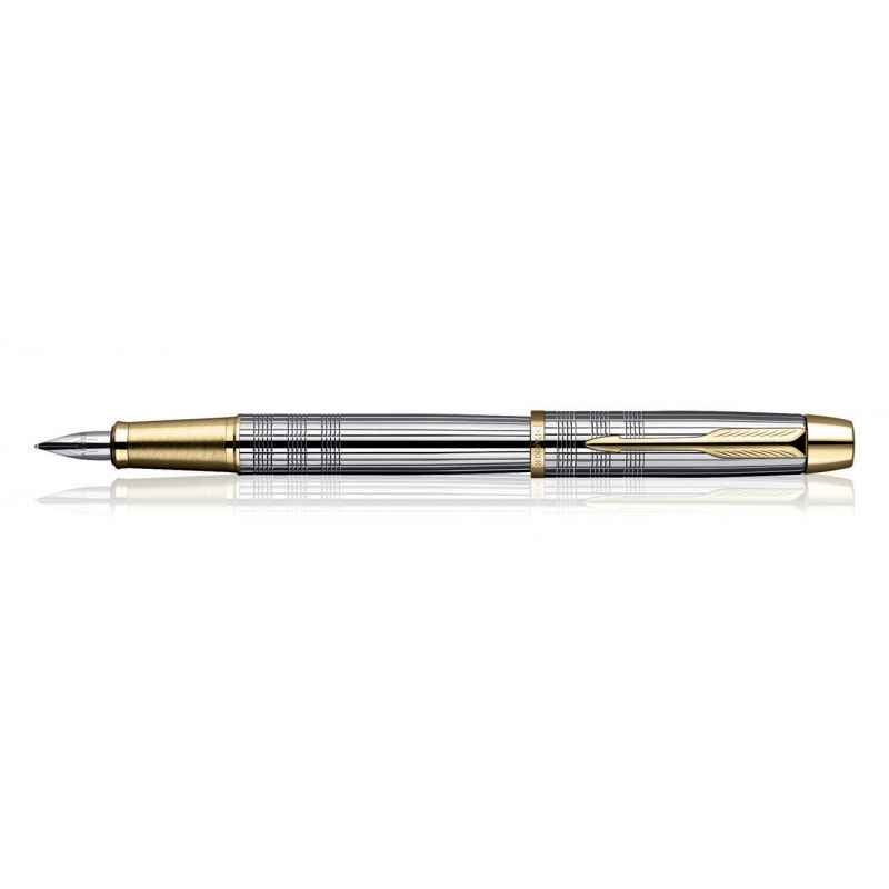 Parker Im Shiny Chrome Chiselled Fine Nib GT Fountain Pen, 9000014413