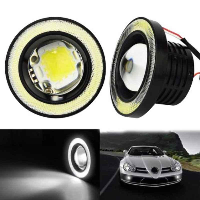 Viva City 2 Pcs White Plastic & Glass Cob and Angel Eye Projector Lamp LED Fog Light For All Cars