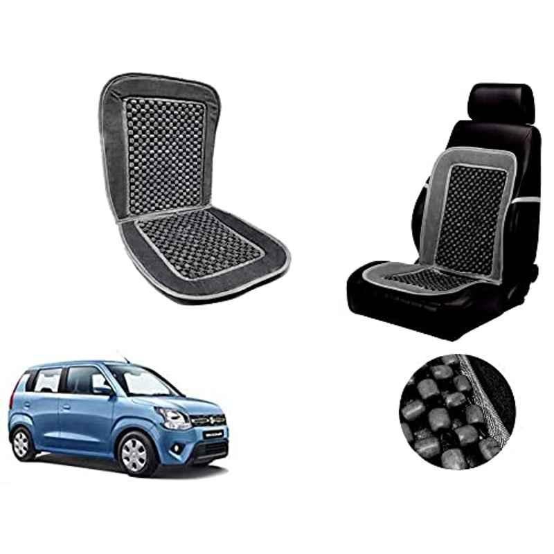 Auto Pearl PU, Velvet & Wooden Beads Grey Rectangular Seat Cushion for Maruti Suzuki WagonR 2019