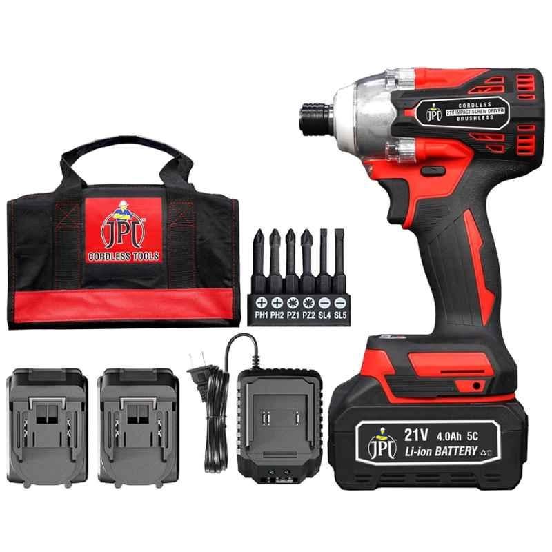 JPT 21V 1/4 inch 3000rpm Cordless Impact Drill Drivers with 6 Pcs Bits