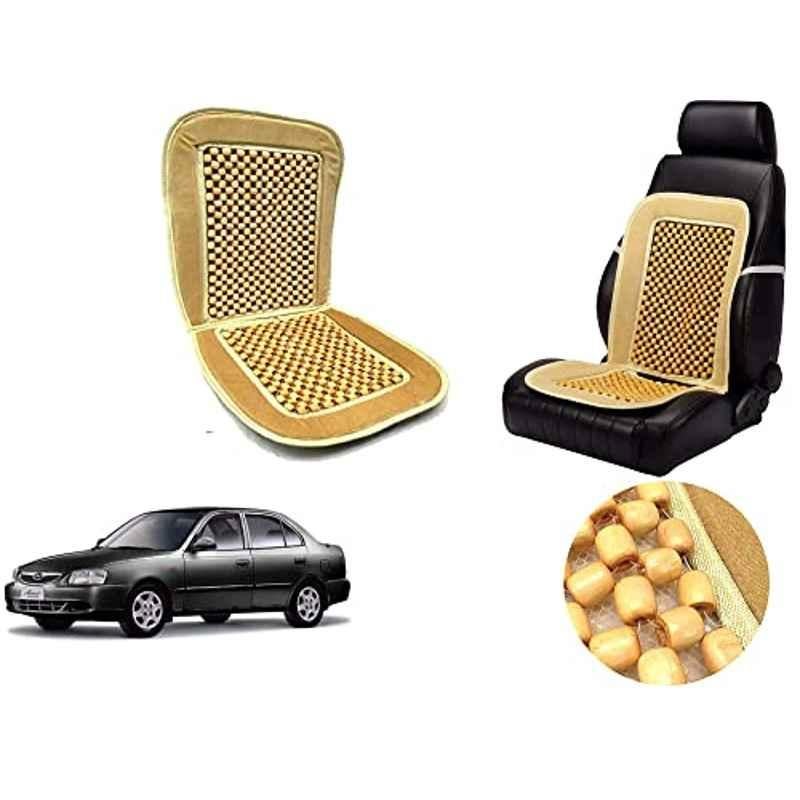 Auto Pearl PU, Velvet & Wooden Beads Beige Rectangular Seat Cushion for Hyundai Accent