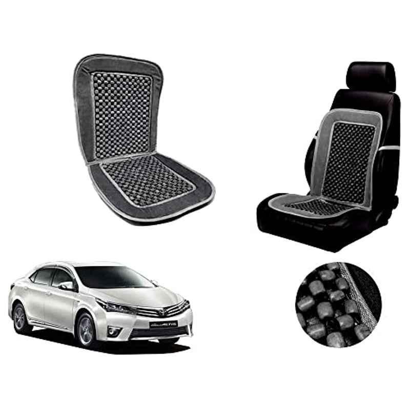 Auto Pearl PU, Velvet & Wooden Beads Grey Rectangular Seat Cushion for Toyota Altis 2015