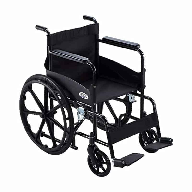 VMS Careline Select Plus Mild Steel Black Powder Coated Foldable Wheelchair, VWE-1065