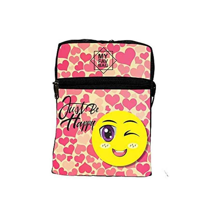 My Fav Polyester Black Just Be Happy Messenger Bag, MFMDP022