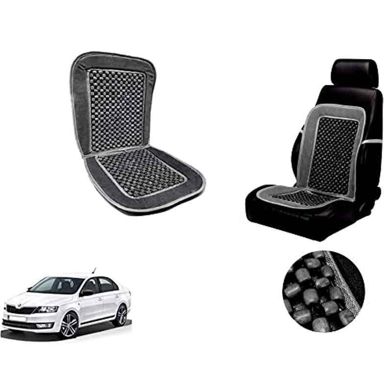 Auto Pearl PU, Velvet & Wooden Beads Grey Rectangular Seat Cushion for Skoda Rapid 2012