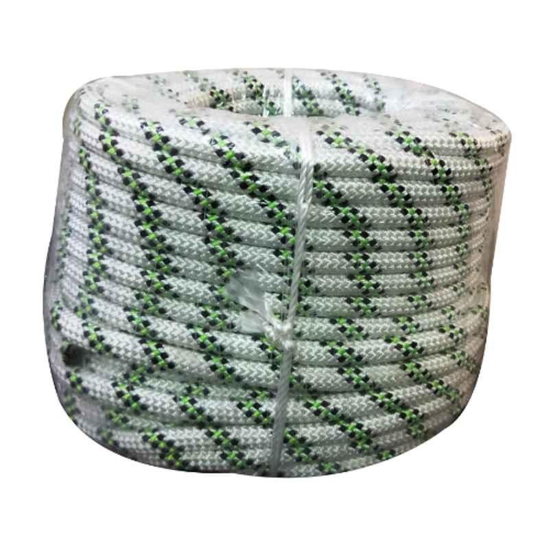Grip 10.5mm 3 Strands Braided Nylon Black, Green & White Climbing Rope, Length: 50 m